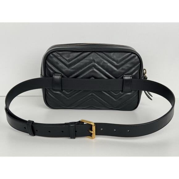 GUCCI Calfskin Matelasse Mens GG Marmont Belt Bag 90 36 Black C-1 - Picture 5 of 16